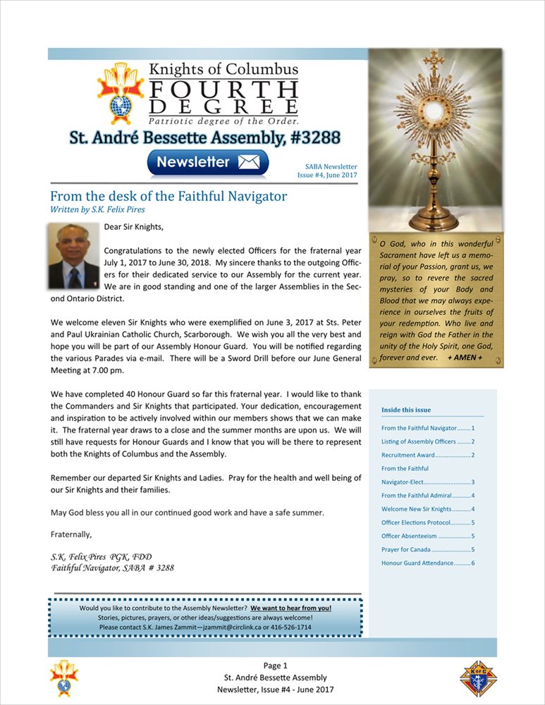 St. André Bessette Assembly Newsletter
